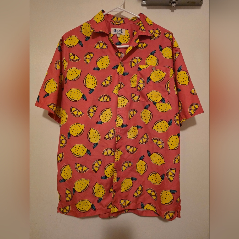 Uzzi Men's Pink Lemon Print Casual Shirt